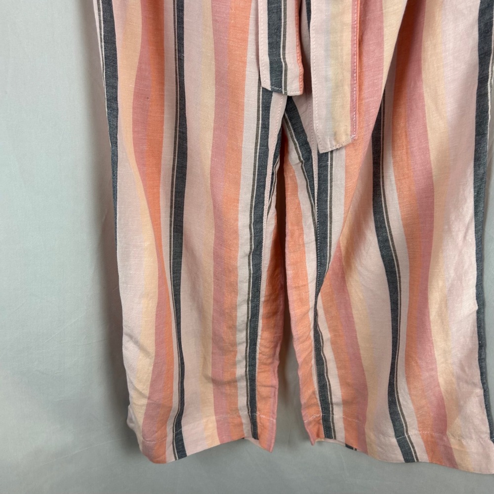 LOFT Womens Petite Medium Pink Orange Striped Cotton Linen Wide Leg Crop Pants - Picture 5 of 9